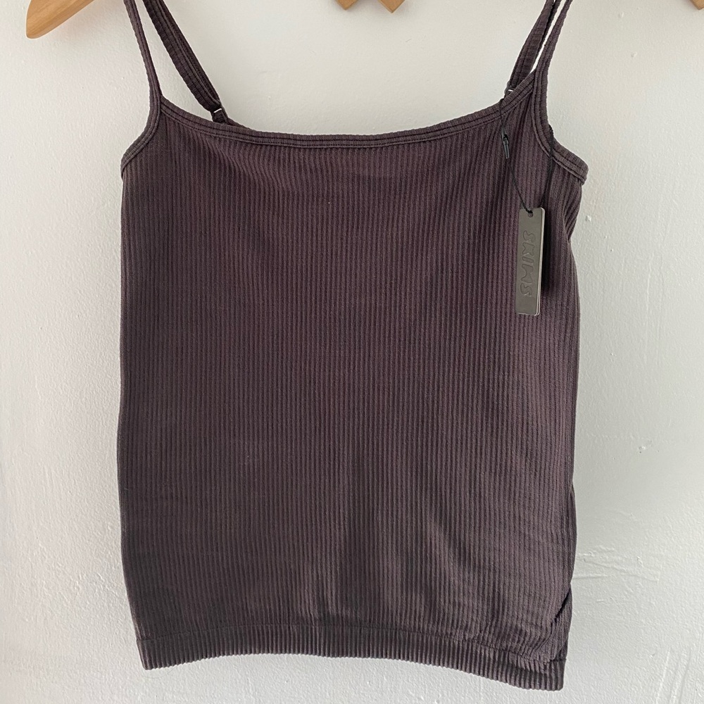 SKIMS Ribbed Straight Neck Cami — Soot S/M